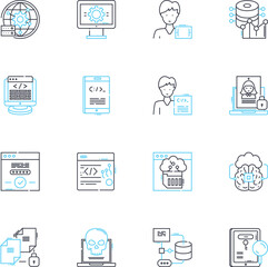 Augmented reality linear icons set. Holograms, Immersive, Digital, Interactive, Animation, Virtual, Overlay line vector and concept signs. Sight,Perception,Technology outline illustrations