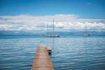 Boat sailing from the pier in the village