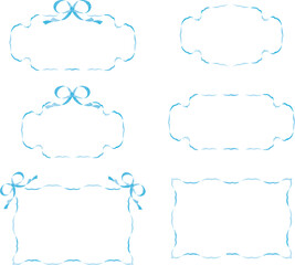 Fototapeta premium 水彩 リボン エレガント フレーム 額 アンティーク ビンテージ 飾り枠 イラスト素材セット 水色