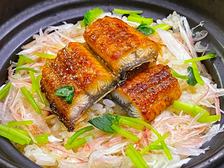 日本の伝統料理　鰻の蒲焼き土鍋ご飯　