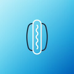 Line Hotdog sandwich icon isolated on blue background. Sausage icon. Fast food sign. Colorful outline concept. Vector