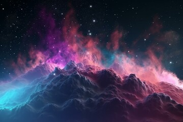 Obraz na płótnie Canvas Violet, pink, blue and cyan universe. Nebula and stars in the galaxy landscape. 3D Illustration. Generative AI