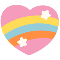 Illustration of pastel pink heart with rainbow and star for Valentine card, love sign, symbol, sticker, cute patches, shirt print, tattoo, plush toy, logo, icon, fashion, accessory, girly stuff, png