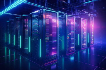Create a futuristic design with Data Center Cyber Neon clipart. Ideal for emphasizing security and information in network and server projects.