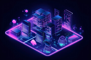 Create a futuristic design with Data Center Cyber Neon clipart. Ideal for emphasizing security and information in network and server projects.