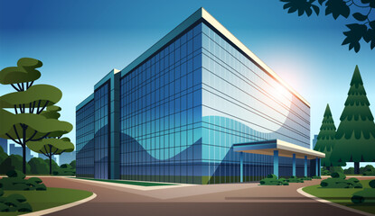 modern office building exterior commercial business center with large panoramic windows glass facade cityscape