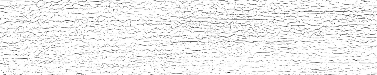 Cracks overlay textured. Distressed black texture. Dark grainy texture on white background. Grain noise particles. Wide horizontal long banner. Grunge design elements. Vector illustration, EPS 10.