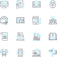 Sales strategies linear icons set. Upsell, Cross-sell, Discounting, Bundling, Prospecting, Pipeline, Forecasting line vector and concept signs. Nerking,Referrals,Closing outline illustrations