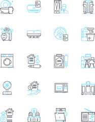Fototapeta na wymiar Lodging business linear icons set. Accommodation, Hotels, Motels, Resorts, Hostels, Bed & Breakfast, Inns line vector and concept signs. Vacation Rentals,Guesthouses,Cabins outline illustrations