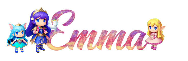 Emma - pink and yellow color - girl name - little fairy and flowers - great for website, email, greeting, banner, postcard, card, logo, engraving, slide, tag, book, t-shirt, sweatshirt   © roberta