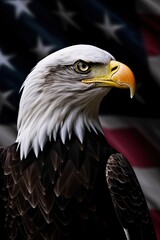 Obraz premium Bald Eagle with USA Flag in the background. Generative AI