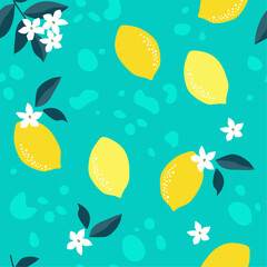 citrus and flowers floral seamless pattern, lemons design for background, paper, fabric, cover, interior decor and other uses
