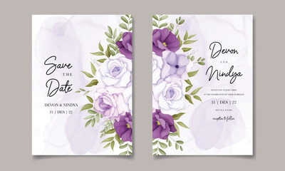 Eegant wedding invitation card with beautiful purple flower