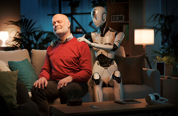 AI humanoid robot giving a massage