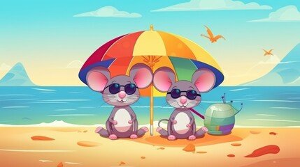 comic or cartoon of mice on the beach, generative ai