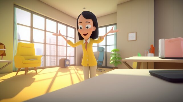 business woman in the office cartoon style, generative ai