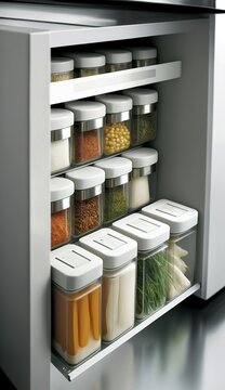 beautiful, sophisticated storage of herbs in the kitchen