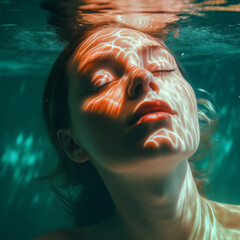 beautiful model girl , underwater enjoying the summer and the sun, generative ai illustration