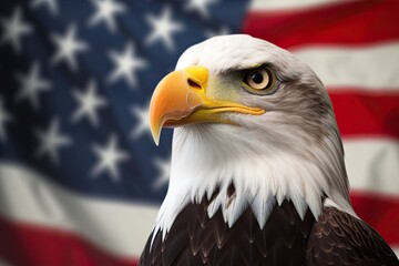 Bald Eagle with USA Flag in the background. Generative AI