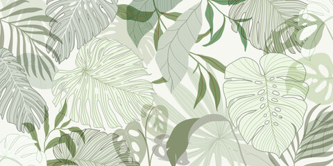 summer background watercolor arrangements with leaves. Botanical illustration minimal style.