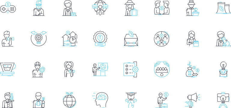 Micro enterprise linear icons set. Entrepreneurship, Small business, Start-up, Self-employment, Solo-preneurship, Freelancing, Cottage industry line vector and concept signs. Boutique business,Sole