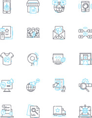 Press summary linear icons set. Briefing, Overview, Recap, Digest, Condensed, Synopsis, Abstract line vector and concept signs. Review,Highlights,Rundown outline illustrations