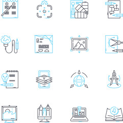 Creative agency linear icons set. Imagination, Innovation, Creativity, Design, Ideation, Inspiration, Artistry line vector and concept signs. Originality,Conceptualization,Brainstorming outline