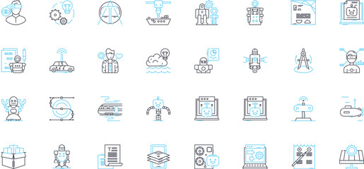 computational design linear icons set. Algorithm, Optimization, Simulation, Generative, Modelling, Visualization, Automation line vector and concept signs. Efficiency,Iteration,Integration outline