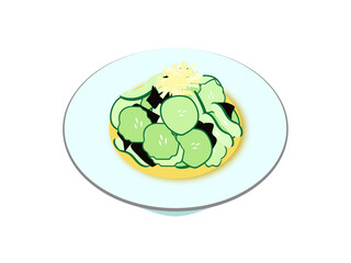 お皿に盛られた、きゅうりとわかめの酢の物
