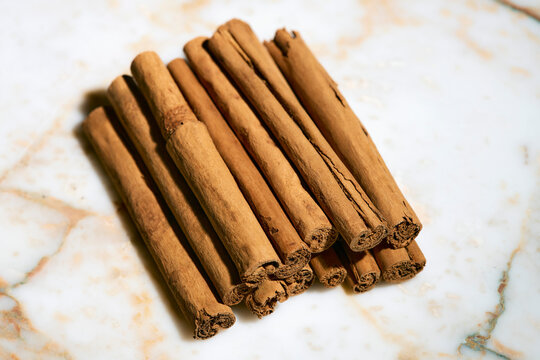 Close up still life brown Ceylon cinnamon sticks
