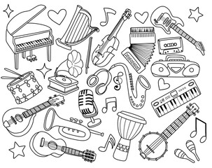 set of doodle musical instrument.