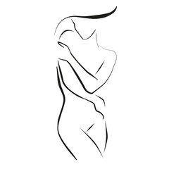 Naklejka premium Trendy Line Art Drawing of Woman Body. Female Figure Nude Body Line Art Vector Illustration for Wall Decor, Spa, T-shirt, Print, Poster. Female Naked Figure Creative Drawing in Modern Linear Style