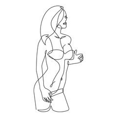 Fototapeta premium Continuous One Line Drawing of Woman Body. Female Figure Nude Body Line Art Vector Illustration for Wall Decor, Spa, T-shirt, Print, Poster. Female Naked Figure Creative Drawing in Modern Linear Style