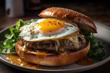 Burger with egg and big cutlet created with Generative AI technology