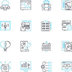 Brand promotion linear icons set. Engagement, Buzz, Visibility, Exposure, Advocacy, Awareness, Loyalty line vector and concept signs. Influence,Endorsement,Ambassadors outline illustrations