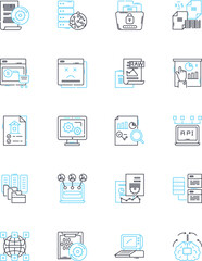 Budget planning linear icons set. Financial, Spreadsheet, Forecast, Analysis, Income, Expense, Planning line vector and concept signs. tracking,Budgeting,Frugal outline illustrations