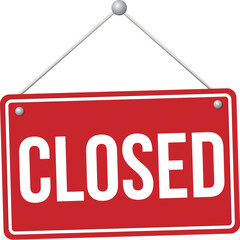 Closed door sign or hanging board. Sorry we're closed sign in red color.