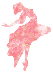 Watercolor dancing ballerina silhouette. Isolated dancing ballerina.Hand drawn classic ballet performance, pose.Young pretty ballerina women illustration. Can be used for postcard and posters.