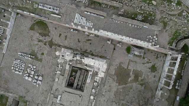 The Acropolis of Pergamon Ancient City Ruins in Bergama, Izmir, Turkey. High quality 4k footage