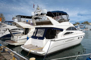Fototapeta premium Russia, Sochi -April 13, 2023, seaport, Ships and yachts at the pier