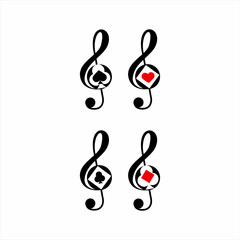 Treble clef logo design with black and red poker card symbol.