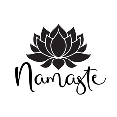Namaste. Vector typography text with lotus flower fot tattoo, t shirts, tees, yoga clothes, wall art, yoga studio decor - 594914398