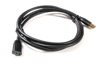Fototapeta premium black usb cable on a white background