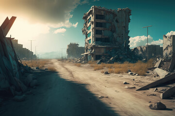 Post-apocalypse: The End of the World. The terribly ruined landscape | Generative AI Production