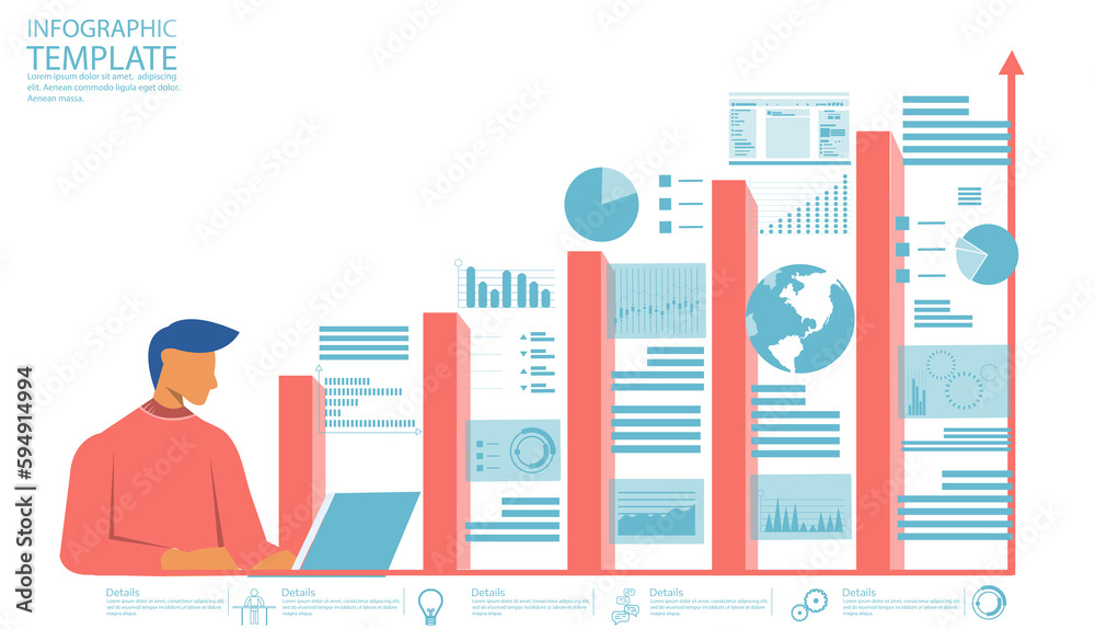 Wall mural professionals analyzing graphs.online stock trading.design template application interface with flat 