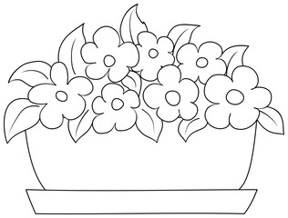 Flowers in a pot. Outline illustration. Coloring book for children.