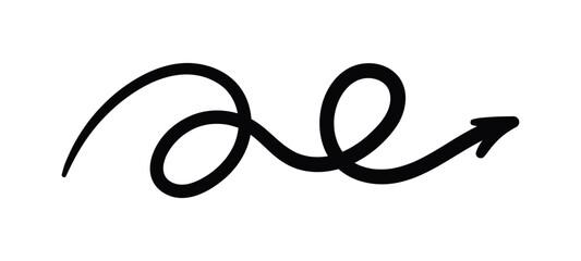 Doodle line arrow. Hand drawn scribble spiral arrow. Vector isolated illustration