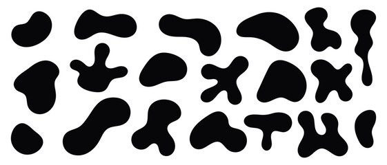 Naklejka na ściany i meble Blob irregular black shapes set. Organic liquid abstract form collection. Vector isolated illustration