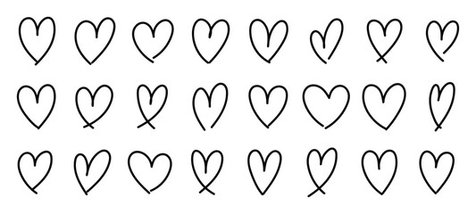 Fototapeta premium Doodle heart hand drawn shapes set. Love sketch icons collections. Vector isolated illustration