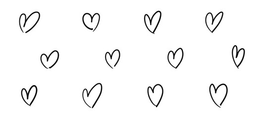 Doodle heart hand drawn shapes set. Love sketch icons collections. Vector isolated illustration